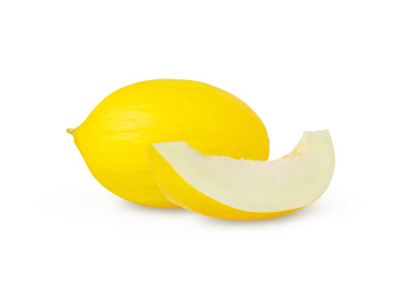 Yellow melon and slice isolated. Full depth of field, Honeydew.cut outの写真素材