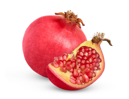 Fresh pomegranate with cut in half isolated with clipping path.の写真素材