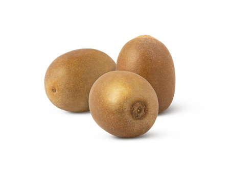 Three fresh kiwi fruits isolated on white background.の写真素材