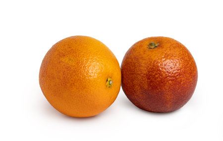 Two oranges, one of them a Sicilian orange, isolatedの写真素材
