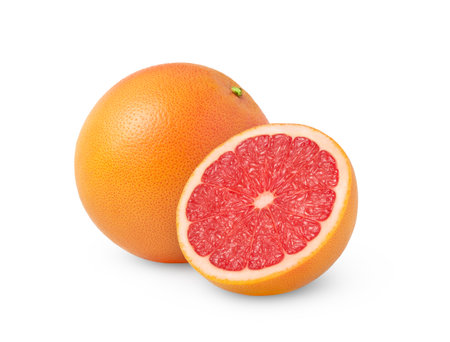 Whole grapefruit and a half isolated.の写真素材