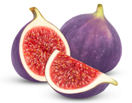Ripe fig, half and slice of fig isolated on white background.の写真素材