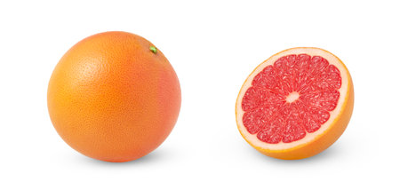 Set of whole grapefruit and cut in a half isolated.の写真素材