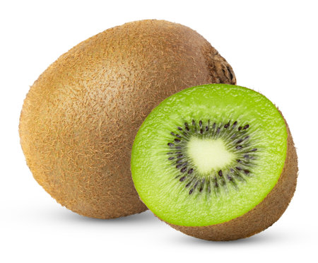 Kiwi fruit and half isolated. Kiwis fruits with clipping path.の写真素材