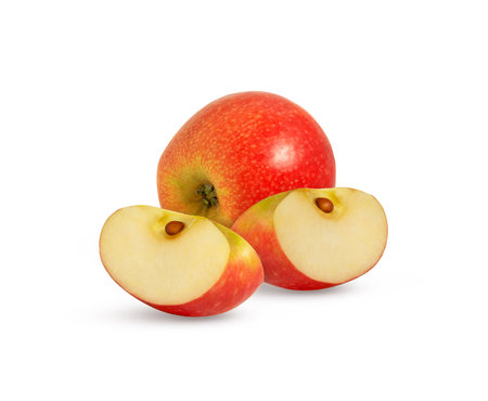 Two apple slices and a red apple isolated.の写真素材