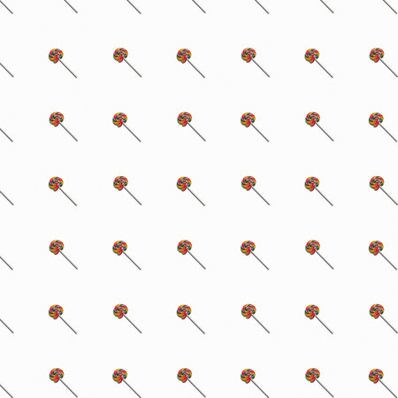 Pattern of colorful lollipops on a white background. Candy concept to change background color. Colorful sweet food.の写真素材