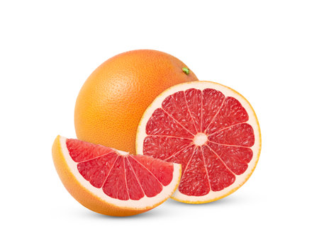 Whole grapefruit and a cut isolated. Grapefruit slice isolated.の写真素材