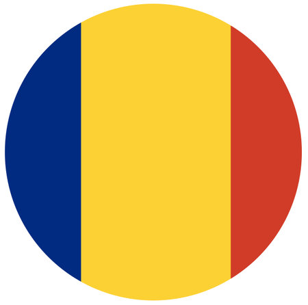 Flag of Romania isolated in circle.の写真素材