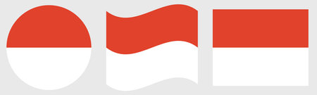 Indonesia flag set. Round flag of Indonesia. Indonesia waving flag isolated.の写真素材