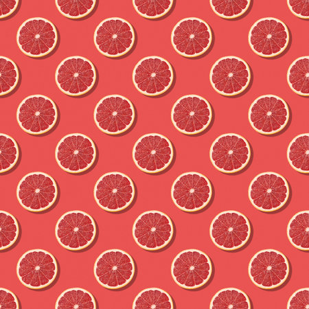 Fresh juicy grapefruit slice on pink background.Creative fruits food concept, candy pattern. Pink citrus food on seamless background.の写真素材