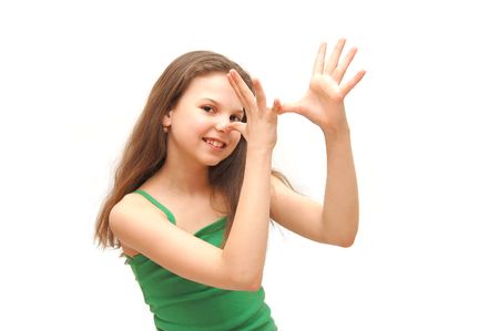 The girl the teenager does a mimicryの写真素材