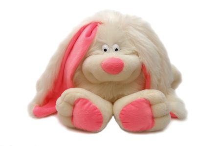 Toy - a white rabbit with pink earsの写真素材