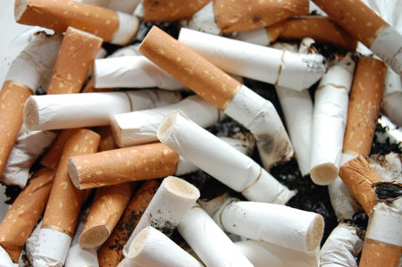 Ashtray full of cigarette butts