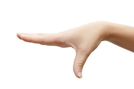 Corner made a female hand on a white backgroundの写真素材