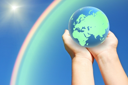 globe of planet earth in handsの写真素材