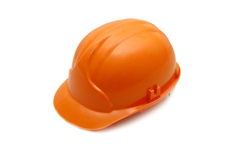 Orange helmet isolated on white backgroundの写真素材