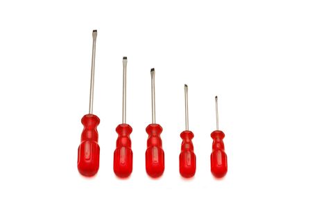 Red  screw-drivers isolated on white backgroundの写真素材