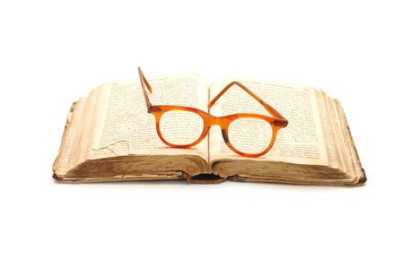 open old book and glassesの写真素材