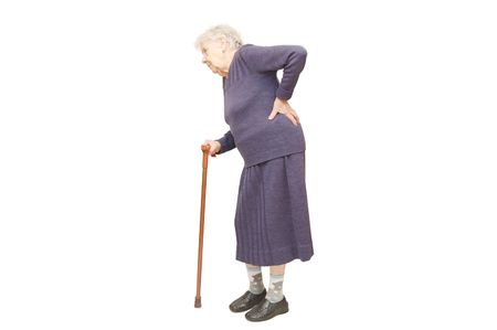 Grandmother holding a cane on white backgroundの写真素材