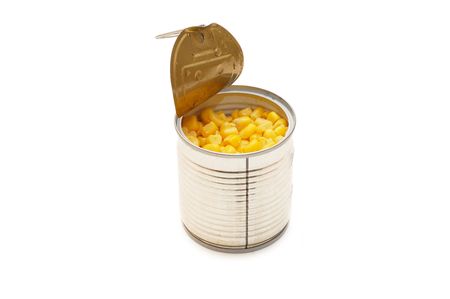 Tinned corn in a tin isolated の写真素材