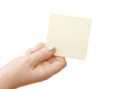 Female hand holding a  card isolated