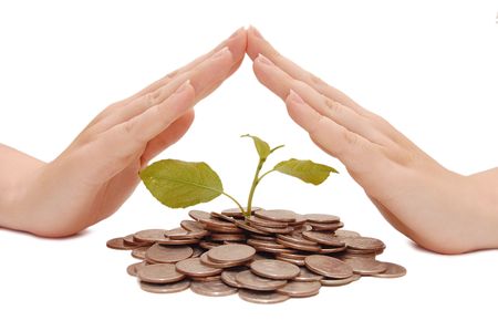 Female hands protect riches - the conceptの写真素材