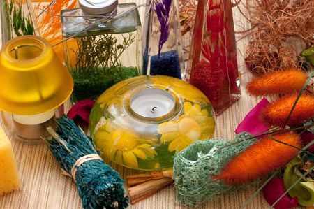 Assortment spa accessories,candle,spongeの写真素材