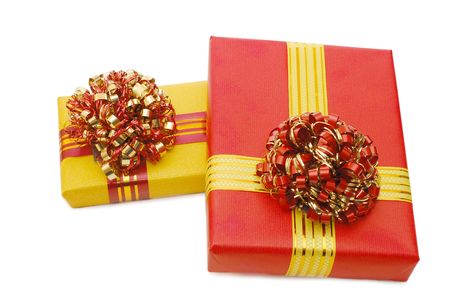 Boxes with gifts isolated on white backgroundの写真素材