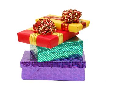 Boxes with gifts isolated on white backgroundの写真素材
