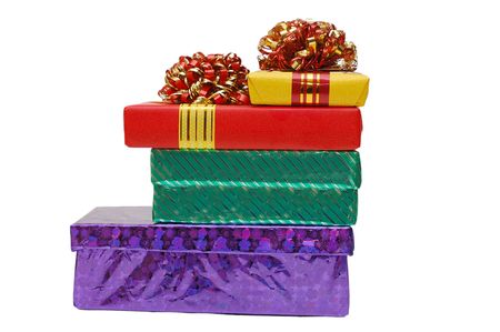 Boxes with gifts isolated on white backgroundの写真素材