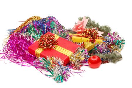 Boxes with gifts isolated on white backgroundの写真素材