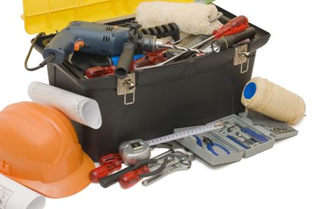  Box with the tool isolated on whiteの写真素材