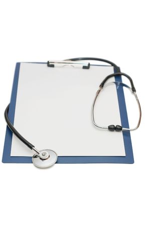 blank clipboard with modern stethoscope isolated の写真素材