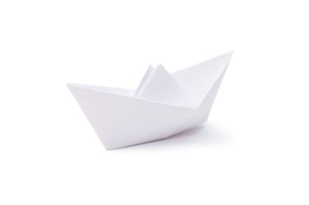 Paper ship isolated on white backgroundの写真素材