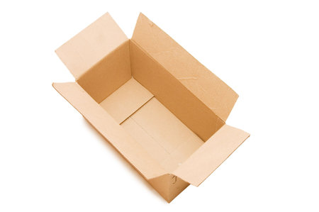 Empty open paper box over white