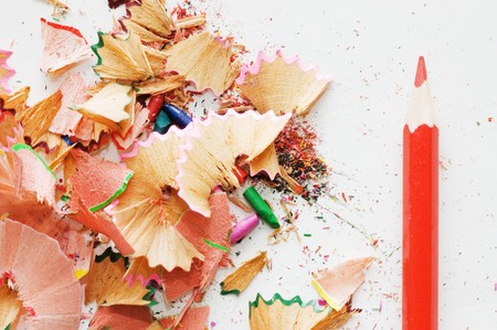 Colorful pencil and wood shavingsの写真素材