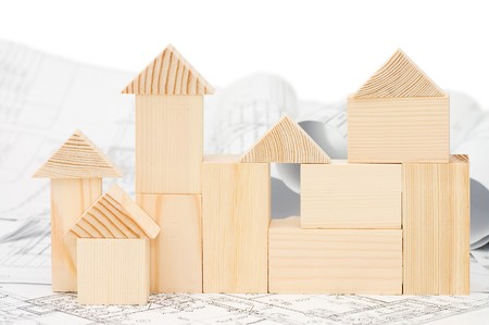 Model of the wooden house on the projectの写真素材