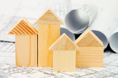 Model of the wooden house on the project の写真素材