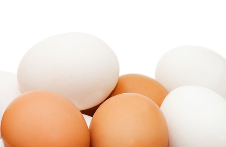 chicken eggs on a white background の写真素材