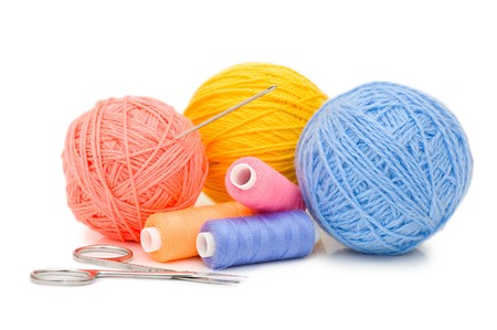 ball of threads isolated on white backgroundの写真素材