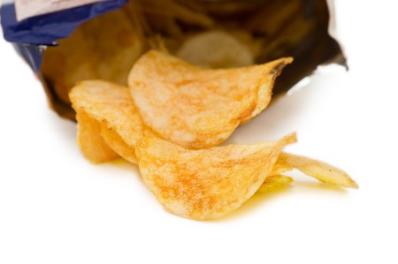 Bag of Potato Chips,isolated on whiteの写真素材