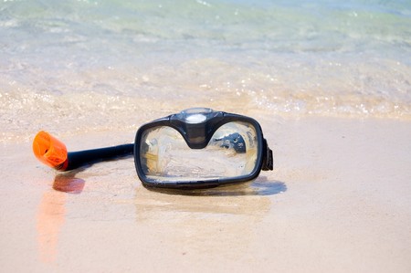 Mask for a swimming on seacoastの写真素材
