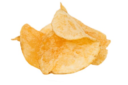 Potato chips isolated on white background の写真素材
