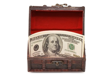 Money  in box isolated on white backgroundの写真素材