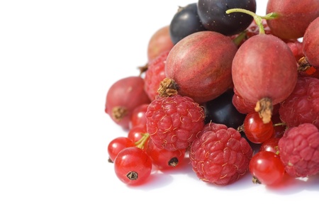 Garden ripe berries isolated on white backgroundの写真素材