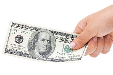 Money in hand, isolated on white background の写真素材