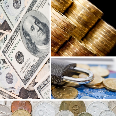 Gold and old coins. A collageの写真素材