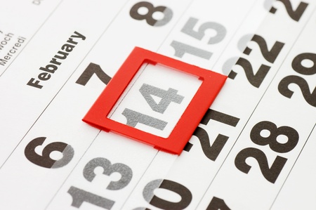 Sheet of wall calendar with red mark on 14 February - Valentines dayの写真素材