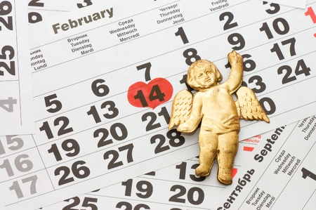 Sheet of wall calendar with red mark on 14 February - Valentines dayの写真素材