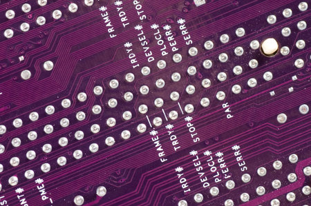 Close up of computer circuit board in blue